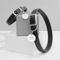 Personalised Classic Black Leather Dog Collar with Tag