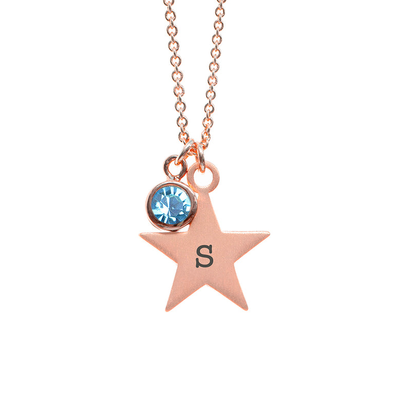 Personalised Rose Gold Star with Birthstone Crystal Necklace