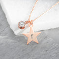 Personalised Rose Gold Star with Birthstone Crystal Necklace