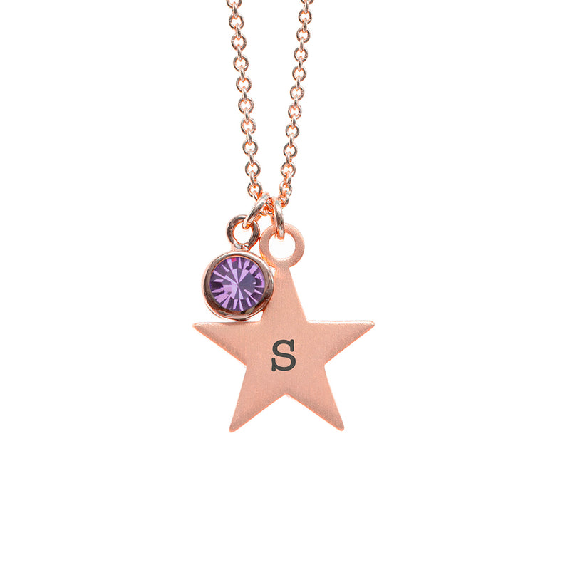 Personalised Rose Gold Star with Birthstone Crystal Necklace