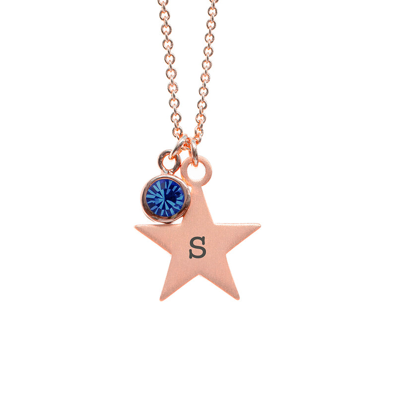 Personalised Rose Gold Star with Birthstone Crystal Necklace