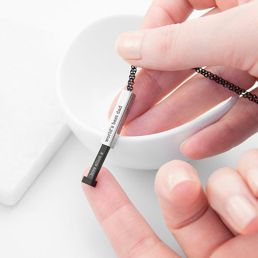 Personalised Black and Silver Square Hidden Message Capsule Men's Necklace, alternate view