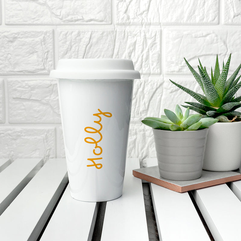 Personalised Summer Style Ceramic Travel Mug - Yellow