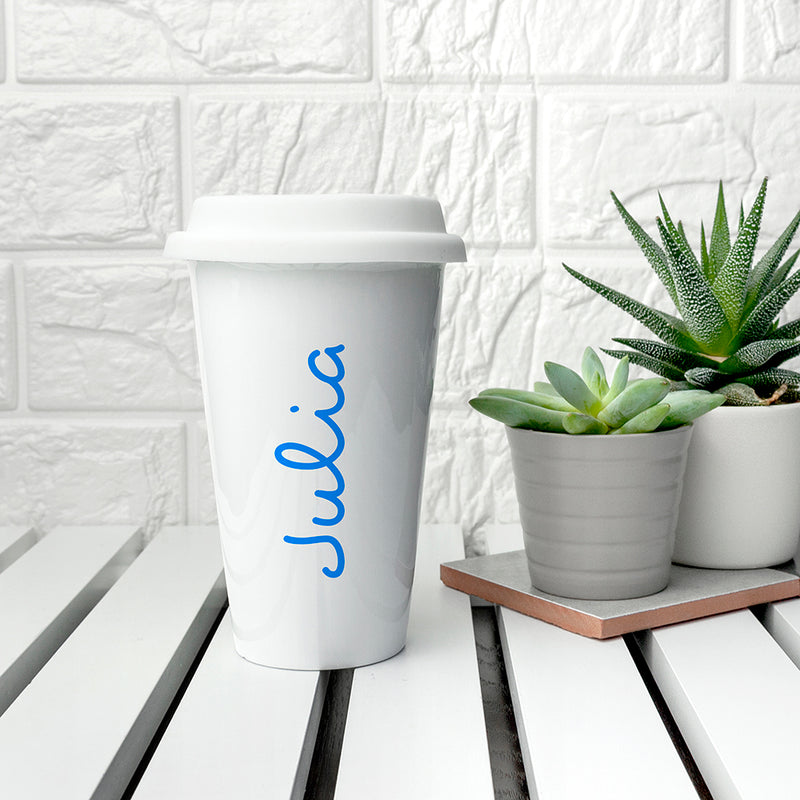 Personalised Summer Style Ceramic Travel Mug - Blue