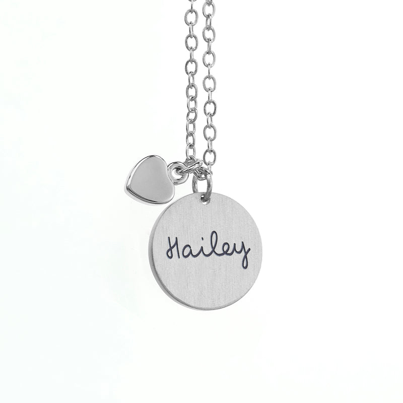 Personalised Summer Style Heart and Disc Necklace - Silver