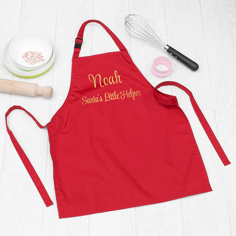 Personalised Santas Little Helper Childrens Red Waterproof Apron