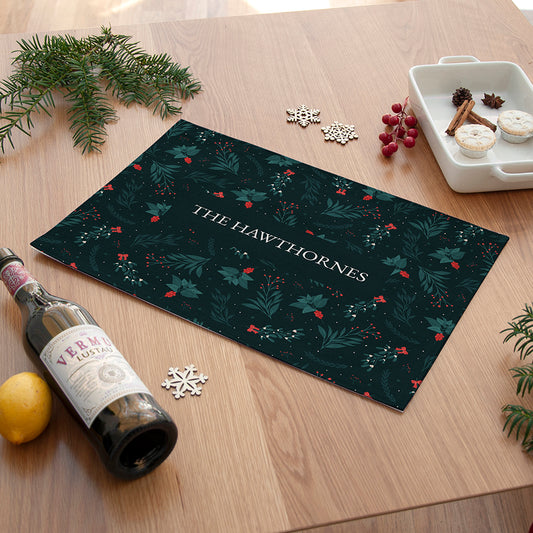 Personalised Christmas Festive Floral Placemat, alternate view