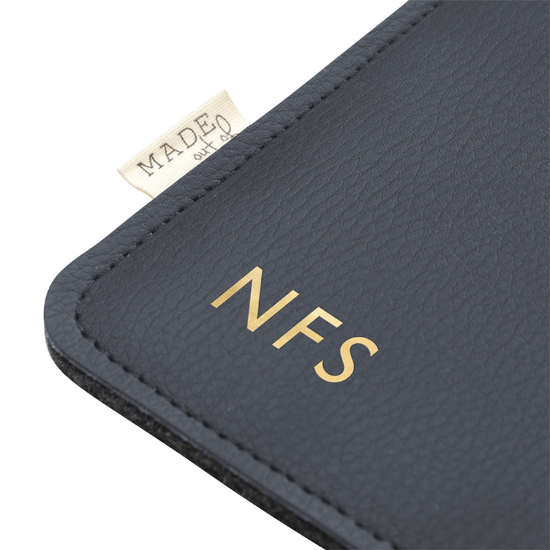 Personalised Monogrammed Black Vegan Apple Leather Laptop Sleeve - 13 inch
