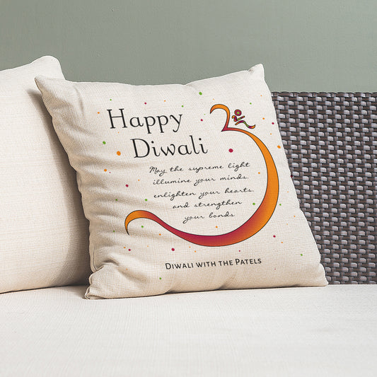 Personalised Diwali Om Symbol Cushion Cover, front detail