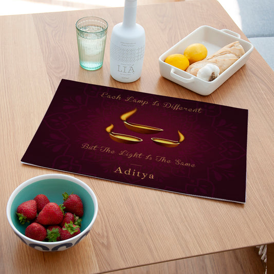 Personalised Diwali Lamp Placemat, front detail