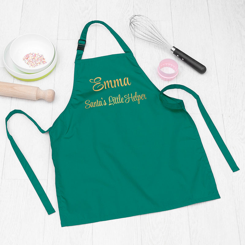 Personalised Santas Little Helper Childrens Green Waterproof Apron