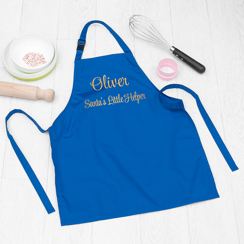 Personalised Santas Little Helper Childrens Blue Waterproof Apron
