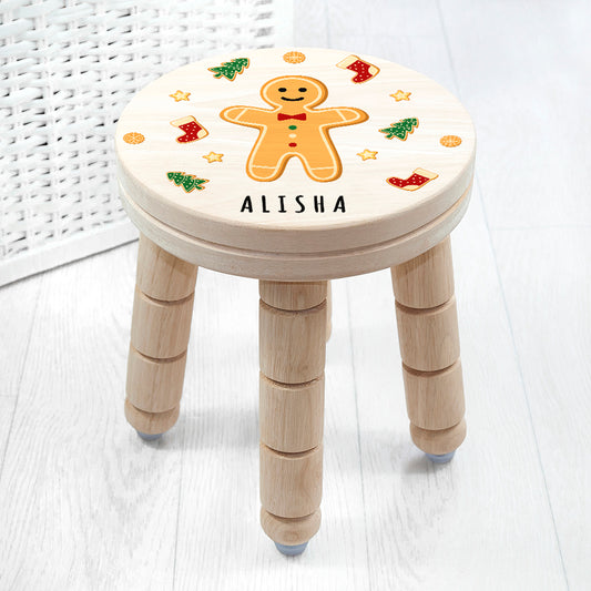 Personalised Christmas Gingerbread Wooden Stool, alternate view