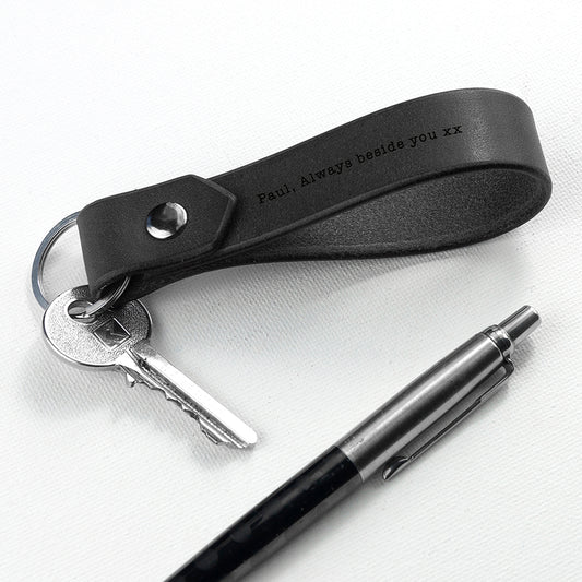 Personalised Black Leather Keyring, alternate view