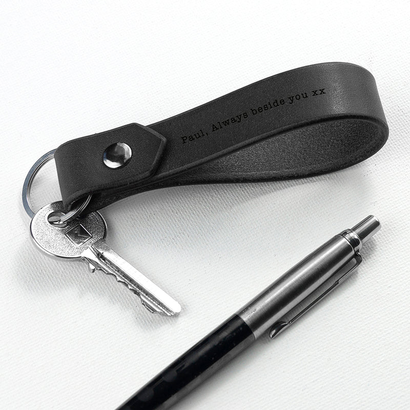 Personalised Black Leather Keyring