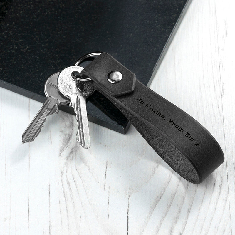 Personalised Black Leather Keyring