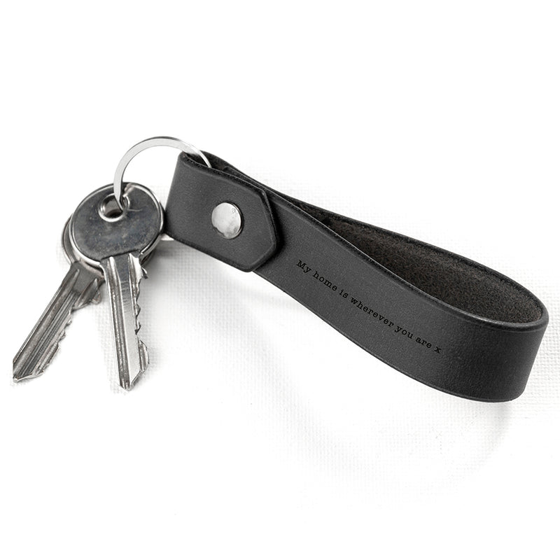Personalised Black Leather Keyring