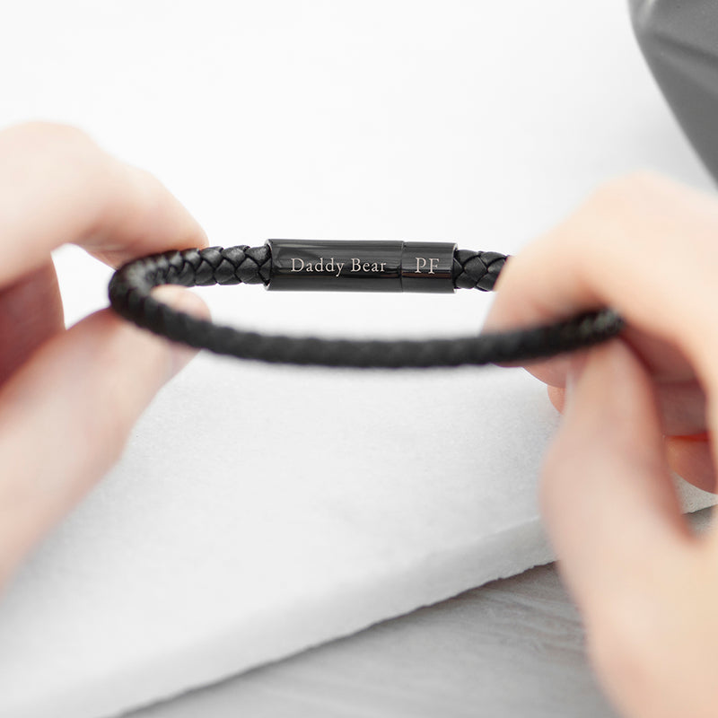 Personalised Mens Woven Black Leather Bracelet