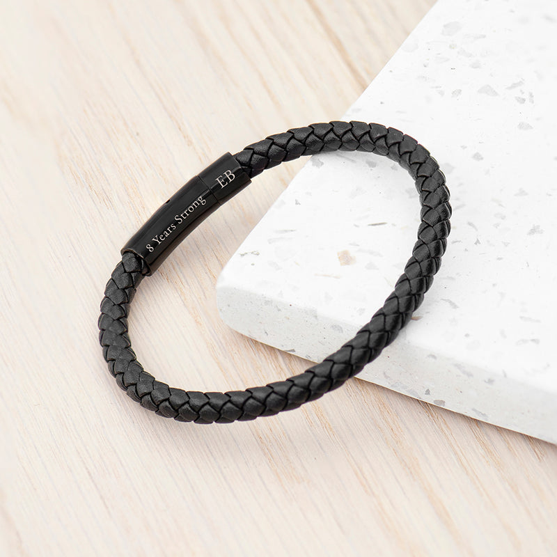 Personalised Mens Woven Black Leather Bracelet