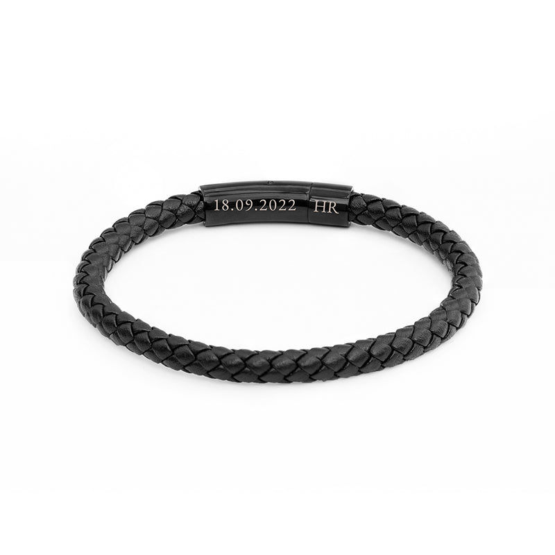 Personalised Mens Woven Black Leather Bracelet