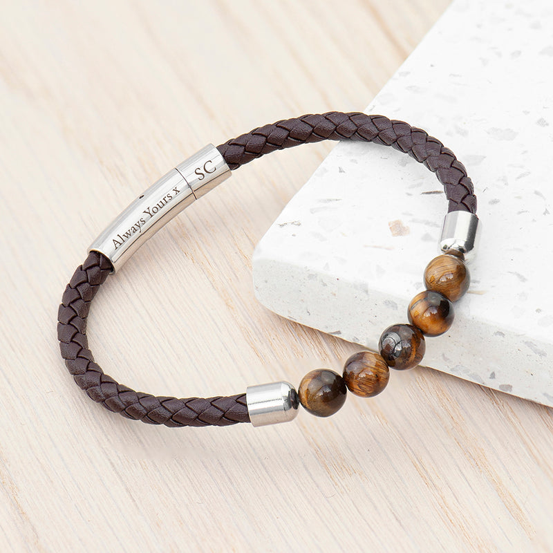 Personalised Mens Woven Tiger's Eye Bracelet