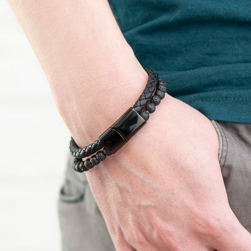 Personalised Mens Woven Duo Black Bracelet
