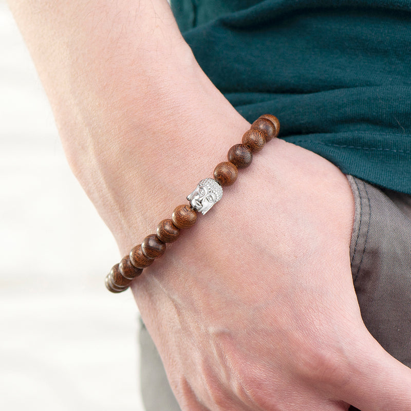 Personalised Mens Wooden Buddha Bracelet