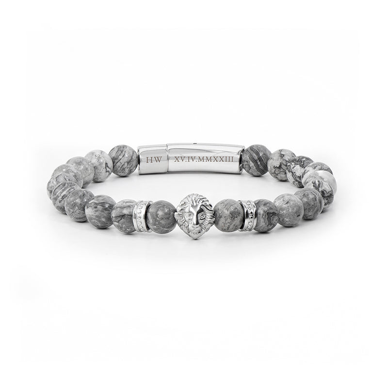 Personalised Men's Silver Lion Jasper Stone Bracelet