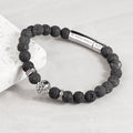 Personalised Men's Silver Lion Black Beaded Bracelet