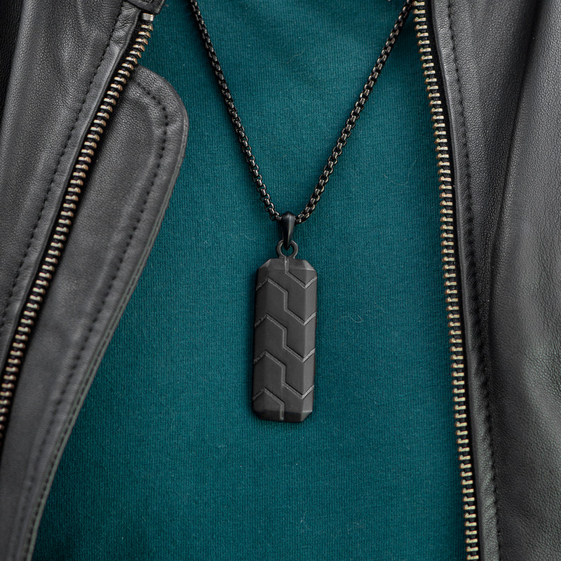 Personalised Men's Black Tyretread Necklace