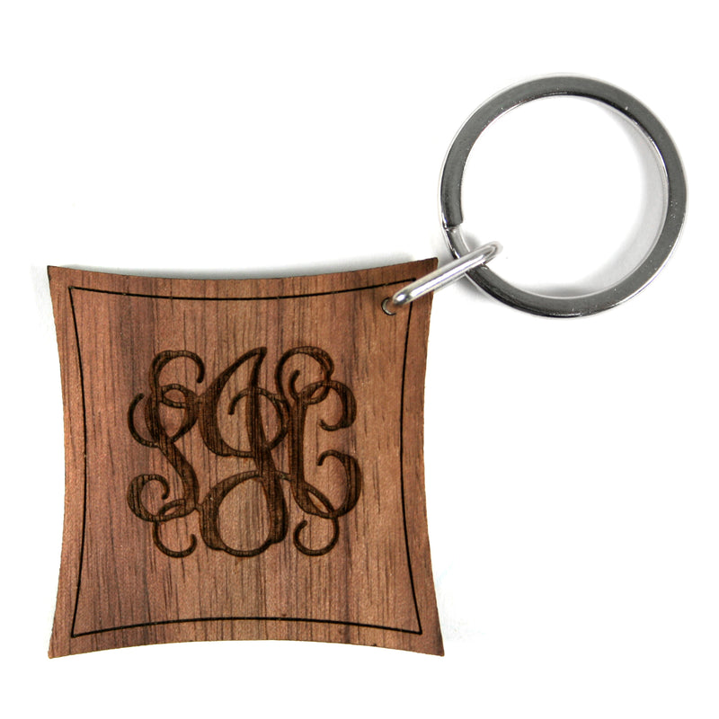 Personalised Monogrammed Initials Walnut Wood Keyring