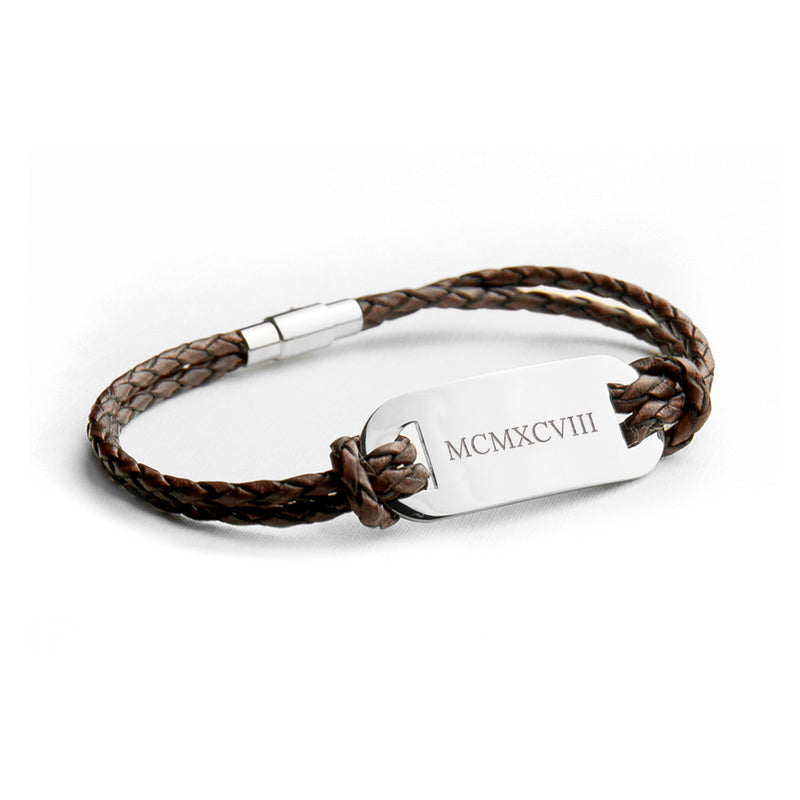Personalised Men's Roman Numerals Statement Leather Bracelet