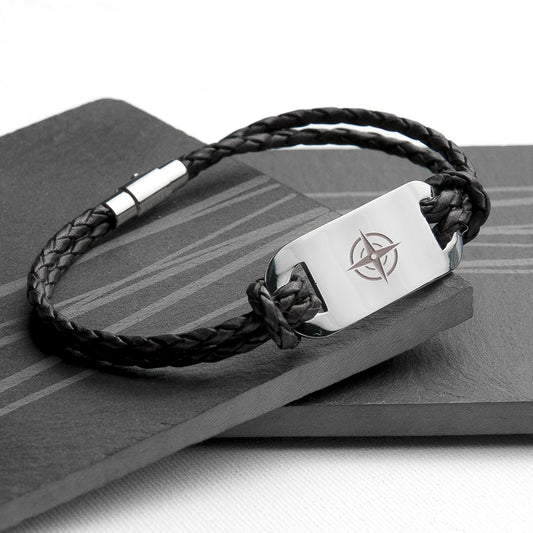 Personalised Men's Travel Compass Statement Leather Bracelet