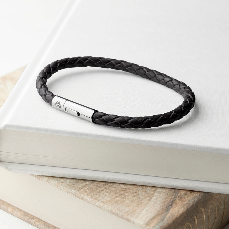 Personalised Men's Celtic Trinity Capsule Leather Bracelet