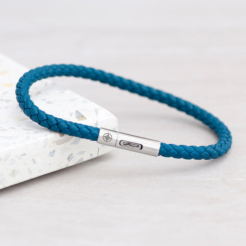 Personalised Men's Travel Compass Capsule Leather Bracelet