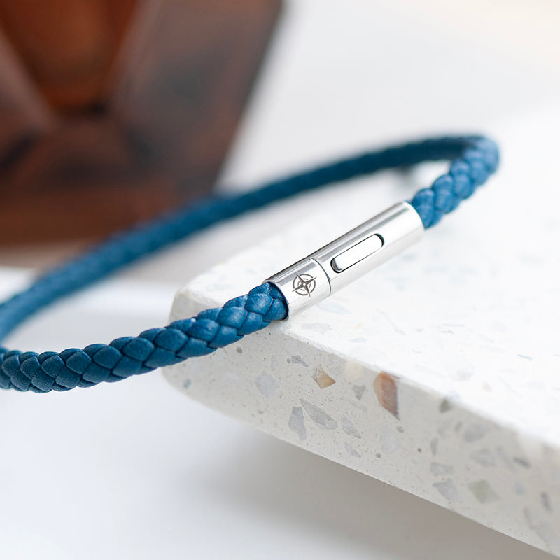 Personalised Men's Travel Compass Capsule Leather Bracelet