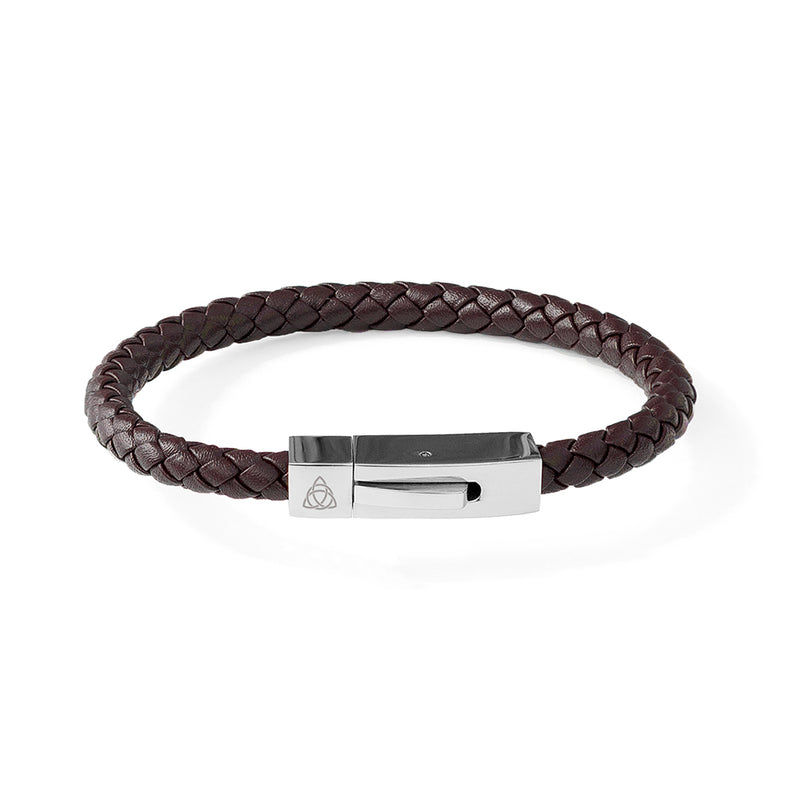 Personalised Men's Leather Celtic Trinity Bracelet With Tube Clasp