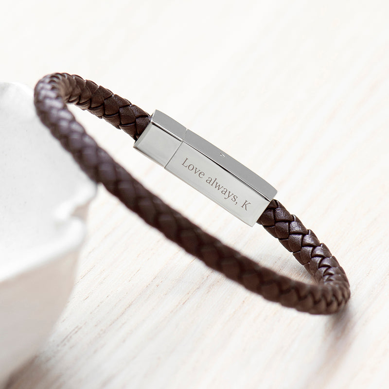 Personalised Men's Leather Infinity Bracelet With Tube Clasp