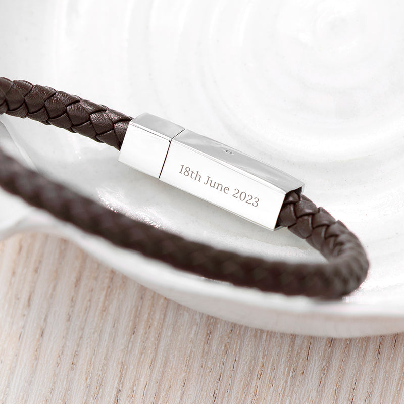 Personalised Men's Leather Travel Compass Bracelet With Tube Clasp
