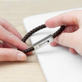 Personalised Men's Leather Travel Compass Bracelet With Tube Clasp