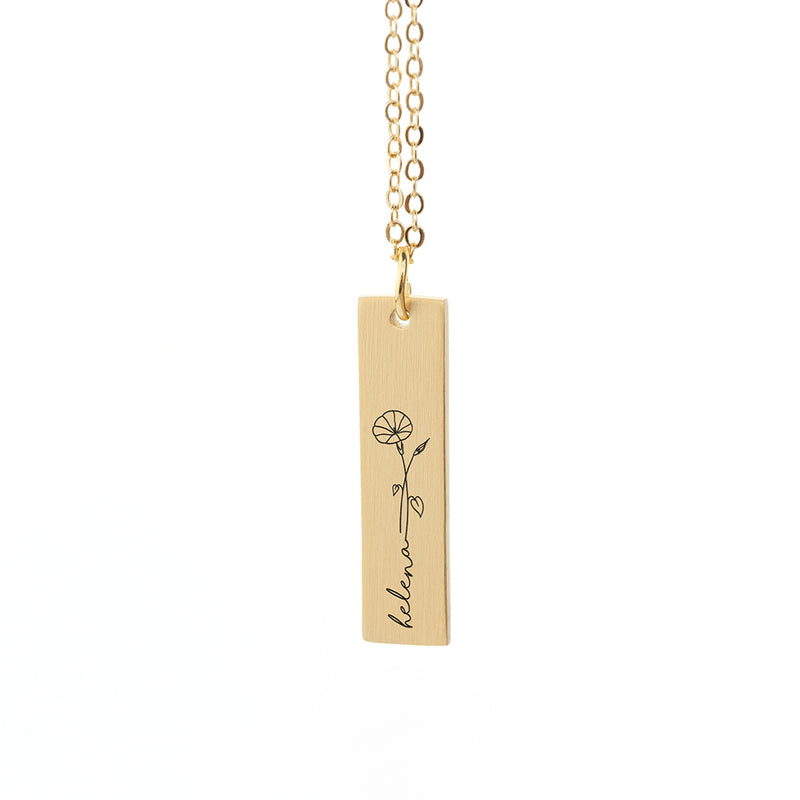 Personalised Birth Flower Bar Necklace
