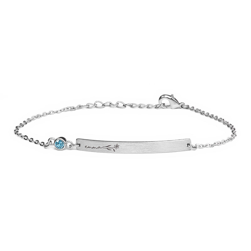 Personalised Silver Birth Flower Swarovski Crystal Bracelet