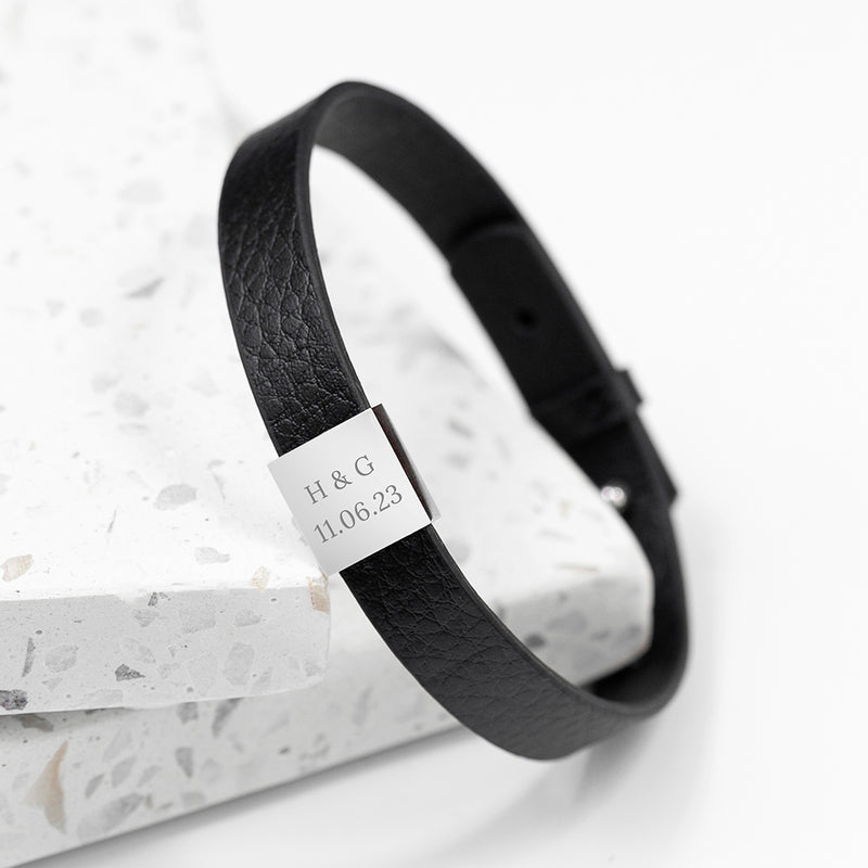 Personalised Men's Soho Tag Message Black Leather Bracelet