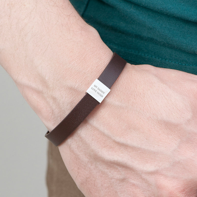 Personalised Men's Soho Tag Message Brown Leather Bracelet