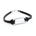 Personalised Men's Shoreditch Silver Bar Black Leather Bracelet