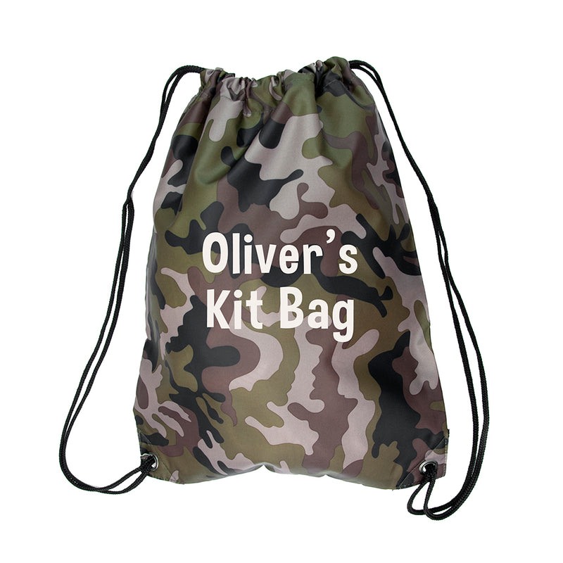 Personalised Kids Camo Drawstring Bag