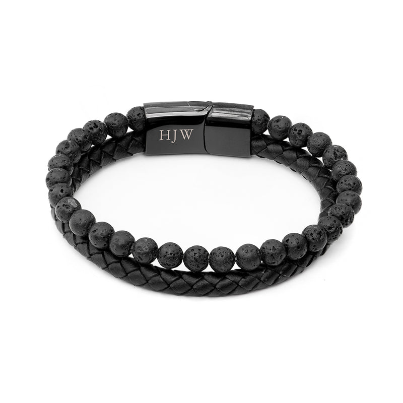 Personalised Men's Black Rune Duo Bracelet
