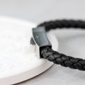 Personalised Men's Black Leather Bracelet with Tube Clasp