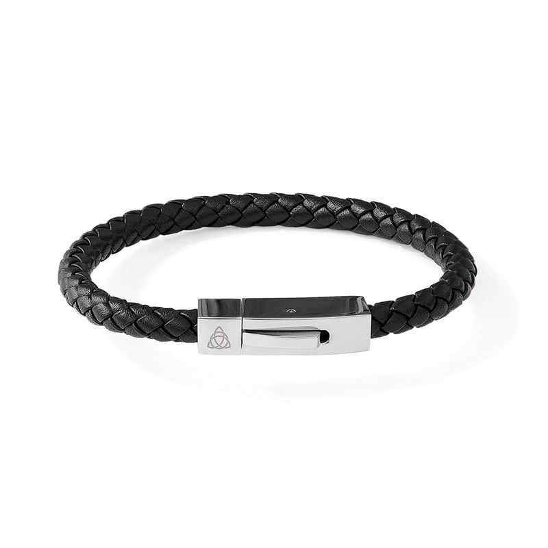 Personalised Men's Leather Celtic Trinity Bracelet With Tube Clasp