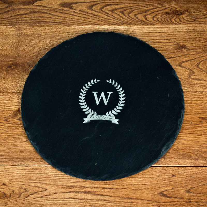Personalised Monogrammed Wreath Round Slate Cheese Board